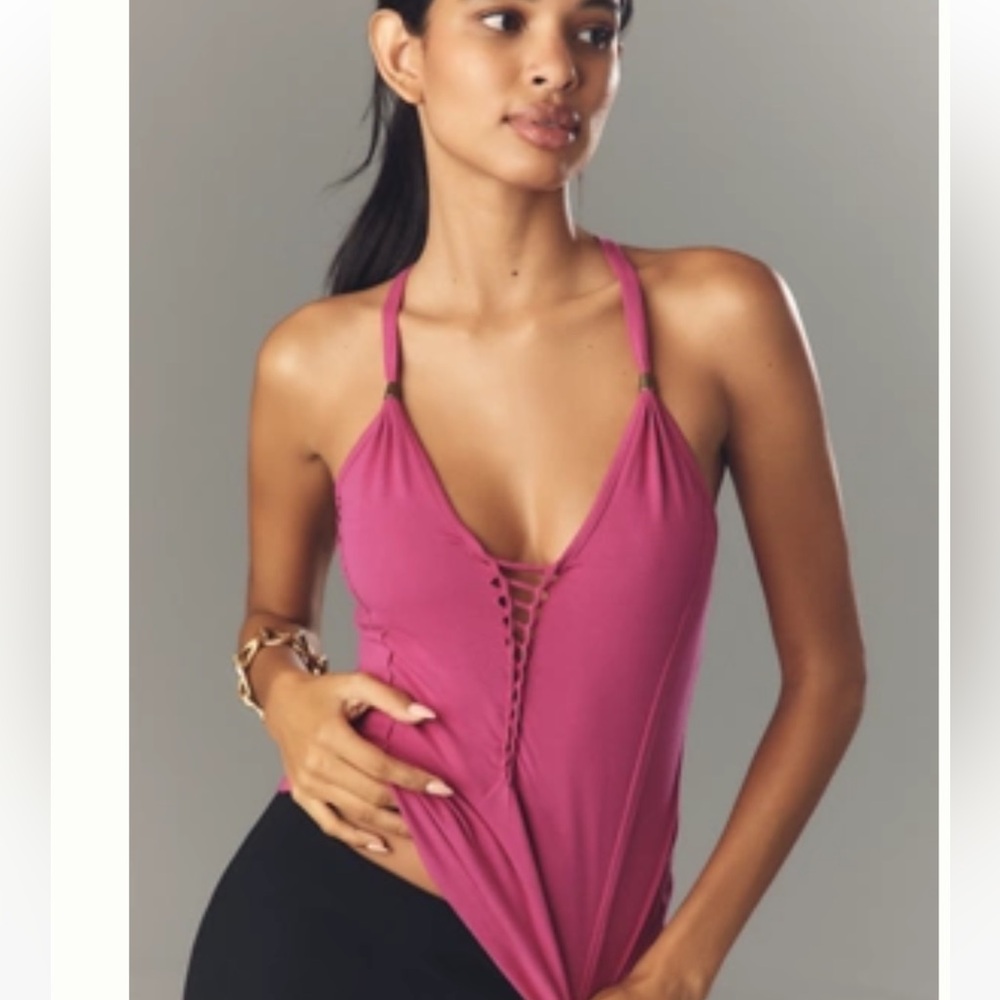 NWT Anthropologie Pilcro Lace-Up Halter Tank Top Pink Sz M